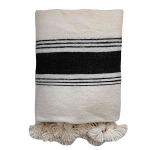 NOA MAY Plaid Pom Pom – wit/zwart – wol – 150 x 190 cm – striped desig NOA MAY Plaid Pom Pom – wit/zwart – wol – 150 x 190 cm – striped desig
