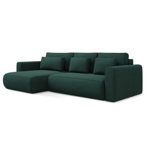 LaMiaSofa hoekbank links Perugia – textuurstof – flessengroen – 278×14