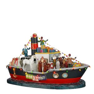 LuVille Sinterklaas Miniatuur Pakjesboot met LED Verlichting – L33 x B LuVille Sinterklaas Miniatuur Pakjesboot met LED Verlichting – L33 x B