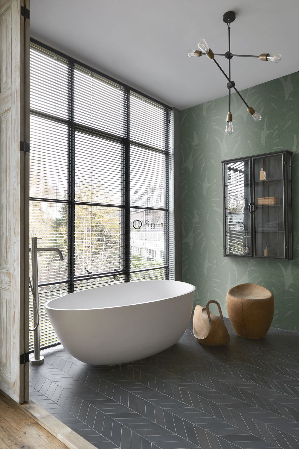 Origin Wallcoverings fotobehang bladeren met geweven structuur groen -