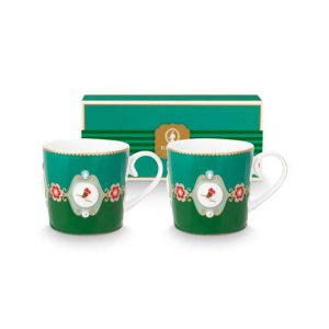 Pip Studio Mokken – Love Birds Medallion – Donkergroen – 190ml – Set v