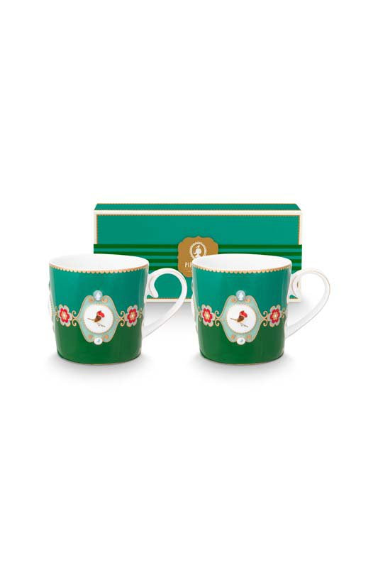 Pip Studio Mokken - Love Birds Medallion - Donkergroen - 190ml - Set v