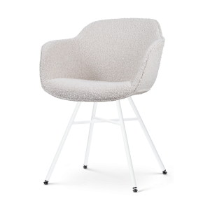 Nolon Noa-Mare Eetkamerstoel Bouclé Beige – Armleuning – Witte Poten Nolon Noa-Mare Eetkamerstoel Bouclé Beige – Armleuning – Witte Poten