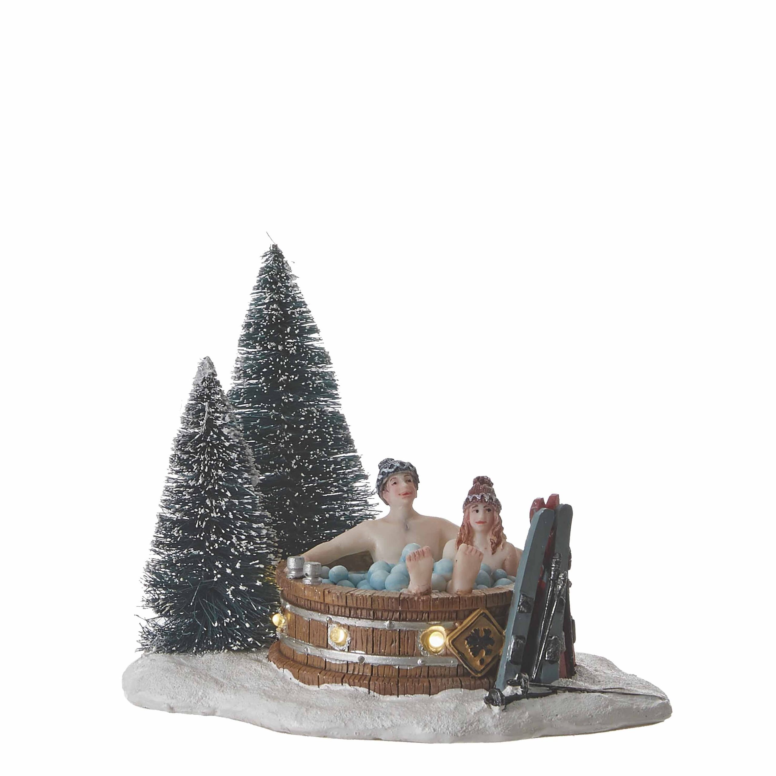 LuVille Kerstdorp Miniatuur Bubbelbad in het Bos - L13 x B10 x H11 cm