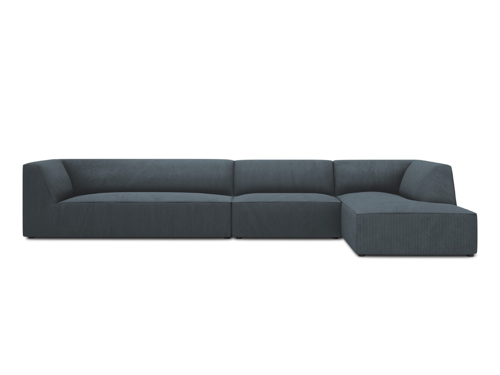 Micadoni rechter hoekbank Ruby 5-zits, ribfluwelen, blauw - 180x366x69