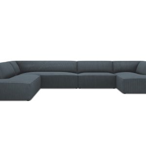 Micadoni Panoramische hoekbank links Ruby 7-zits, ribfluwelen, blauw – Micadoni Panoramische hoekbank links Ruby 7-zits, ribfluwelen, blauw –
