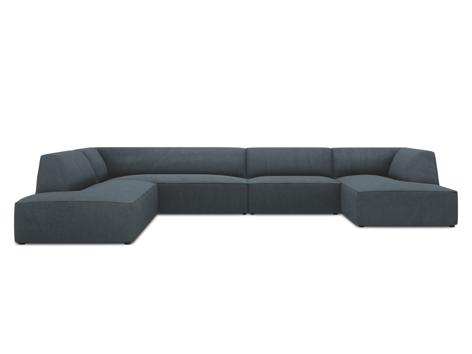 Micadoni Panoramische hoekbank links Ruby 7-zits, ribfluwelen, blauw -