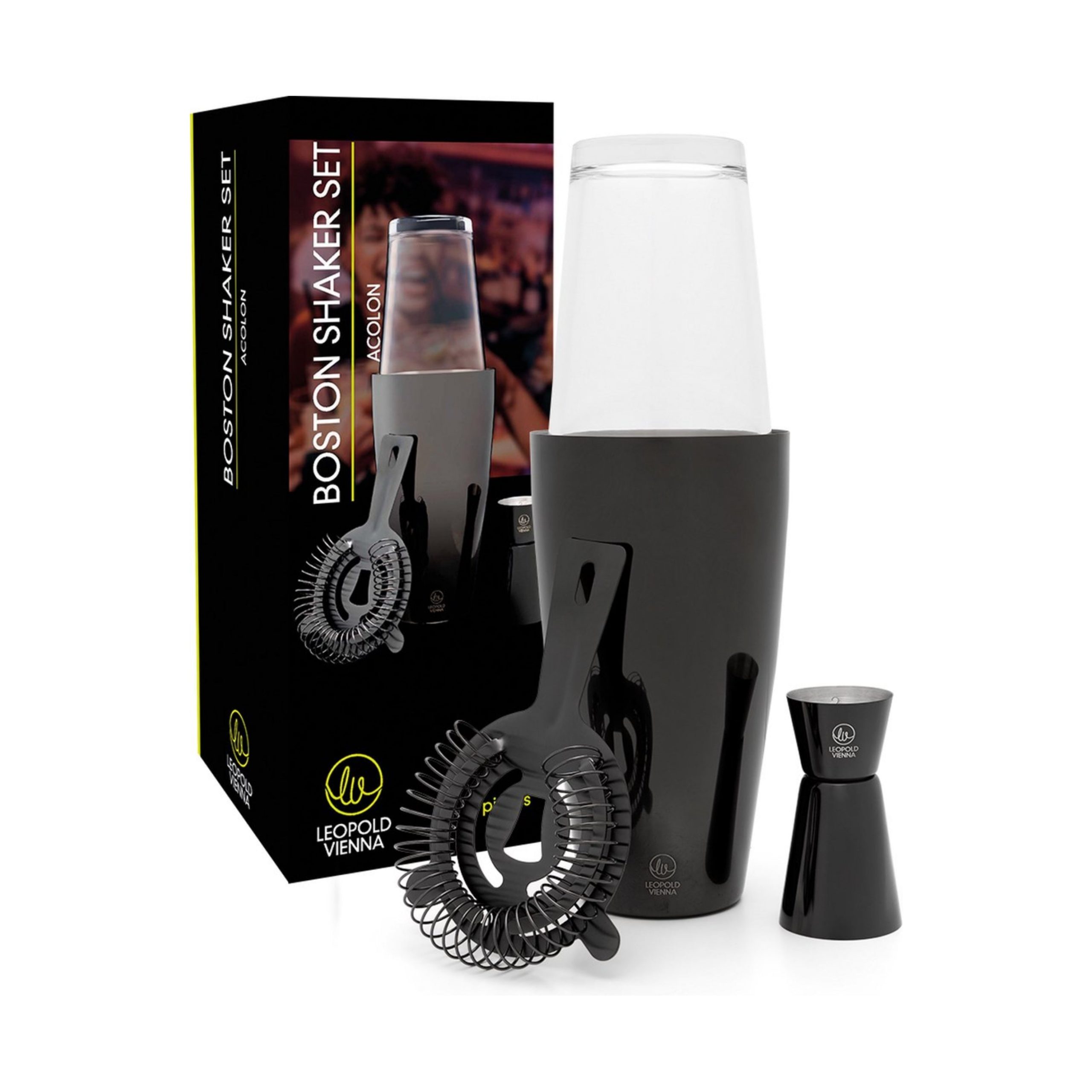 Leopold Vienna - Cocktail set Boston RVS zwart (cocktail shaker, pipet