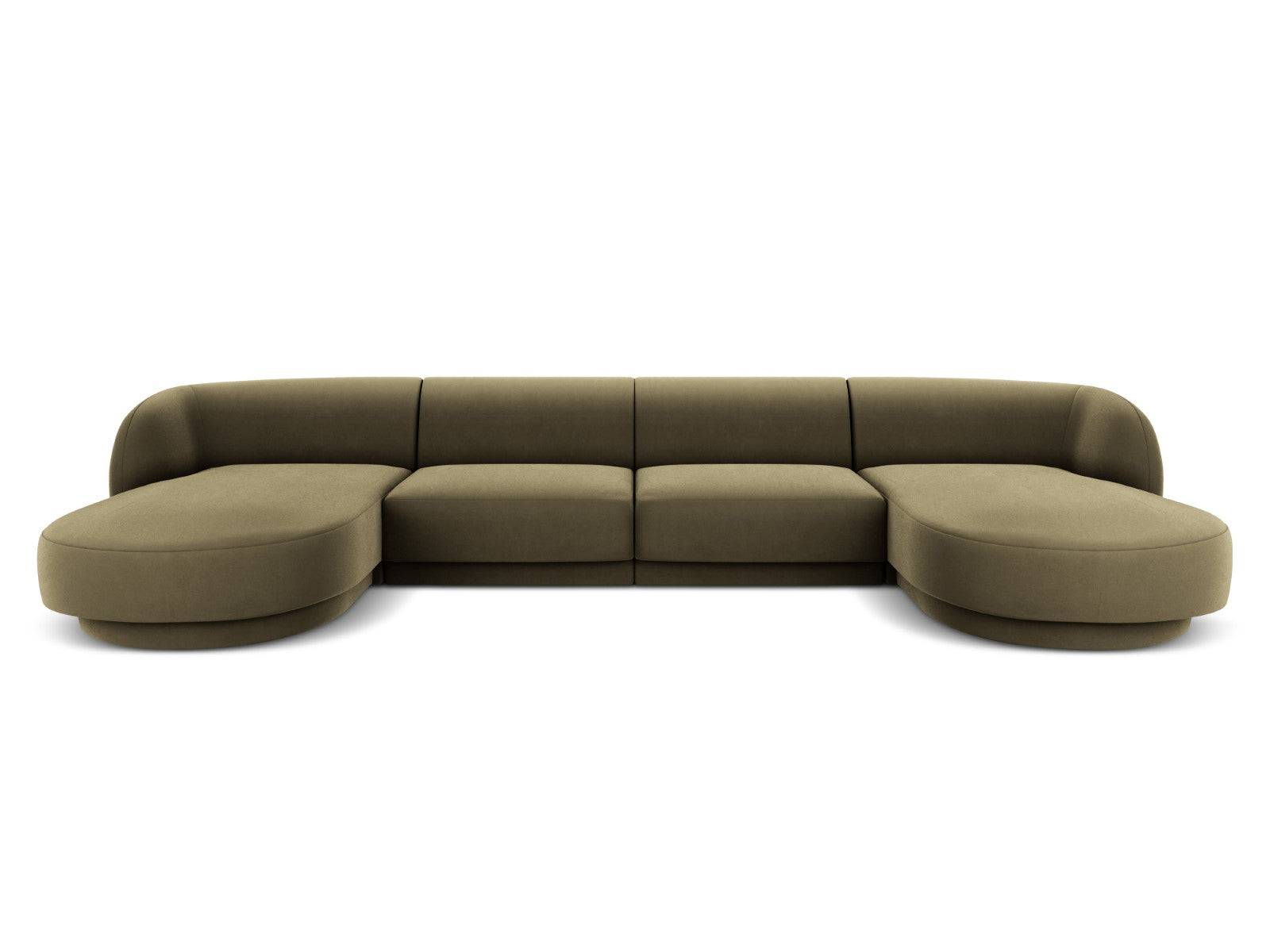 Micadoni Panoramische bank Miley 5-zits, flueel, groente - 156x330x70c