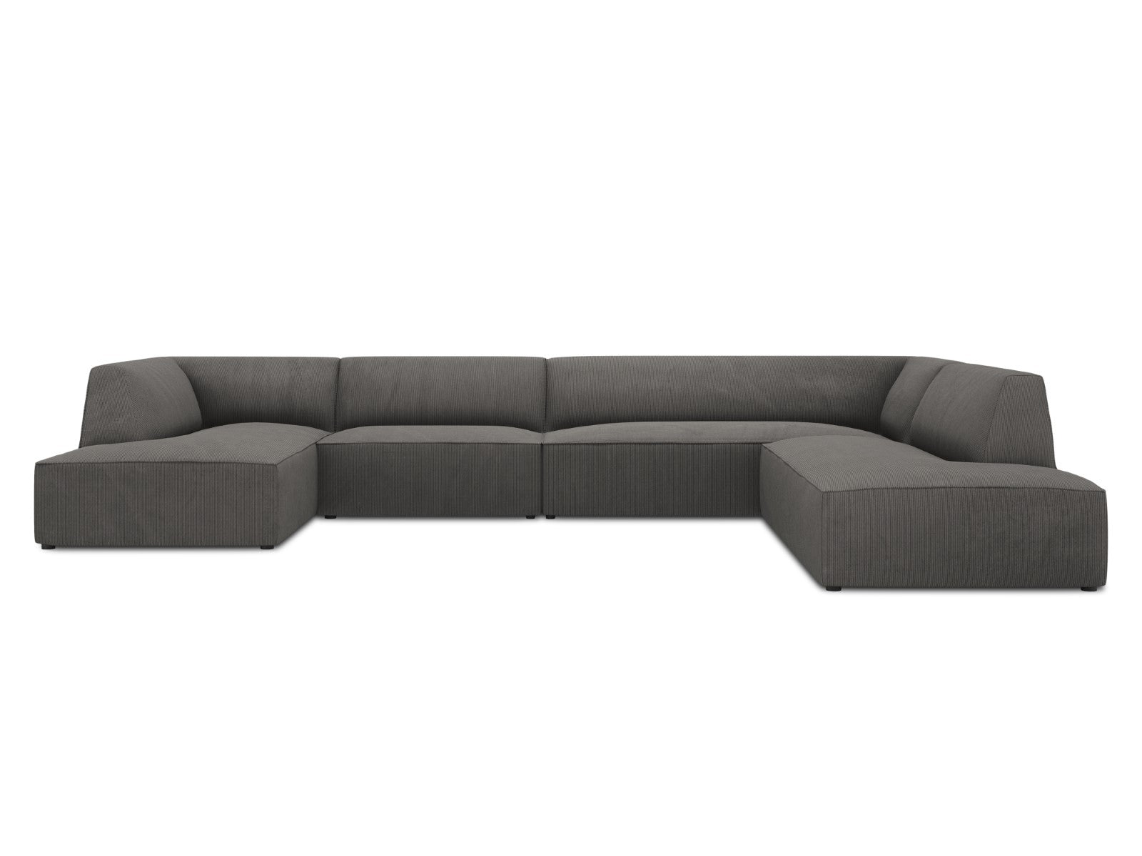 Micadoni Panoramische hoekbank rechts Ruby 7-zits, ribfluwelen, donker