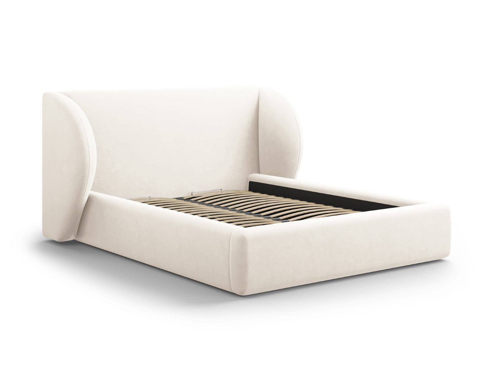 Micadoni Opbergbed met hoofdeinde Miley 200x200cm, flueel, lichtbeige