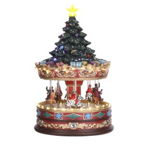 LuVille Kerstdorp Miniatuur Carrousel met Kerstboom – L22 x B22 x H35 LuVille Kerstdorp Miniatuur Carrousel met Kerstboom – L22 x B22 x H35