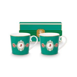 Pip Studio Mokken – Love Birds Medallion – Groen – 190ml – Set van 2