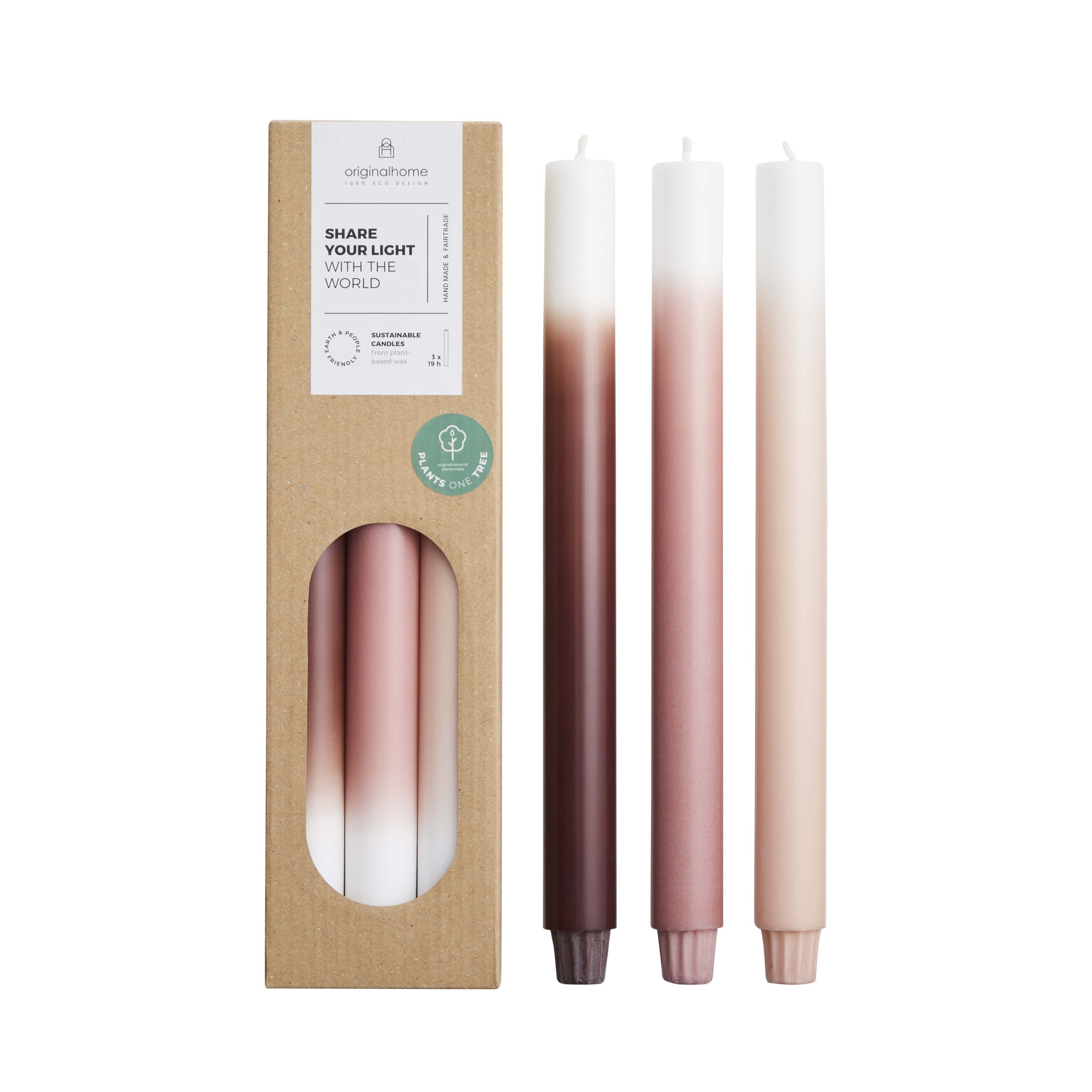 Originalhome dinerkaarsen verloop Dusty Rose - 30 cm - set van 3