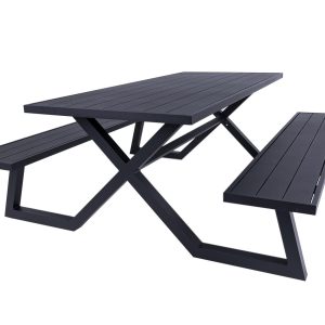 MaximaVida luxe aluminium picknicktafel Dex 200 cm zwart met exclusiev MaximaVida luxe aluminium picknicktafel Dex 200 cm zwart met exclusiev