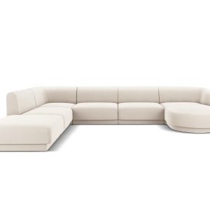 Micadoni Panoramische hoekbank links Miley 6-zits, flueel, lichtbeige Micadoni Panoramische hoekbank links Miley 6-zits, flueel, lichtbeige