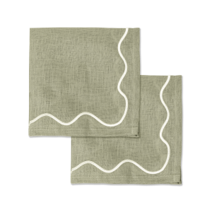 Kulu Club servetten wavy – 100% linnen – saliegroen – set van 2 Kulu Club servetten wavy – 100% linnen – saliegroen – set van 2