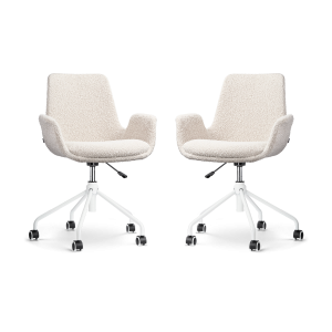 Nolon Nout-Eef Bureaustoelen Set van 2 – Bouclé Beige – Wit Onderstel