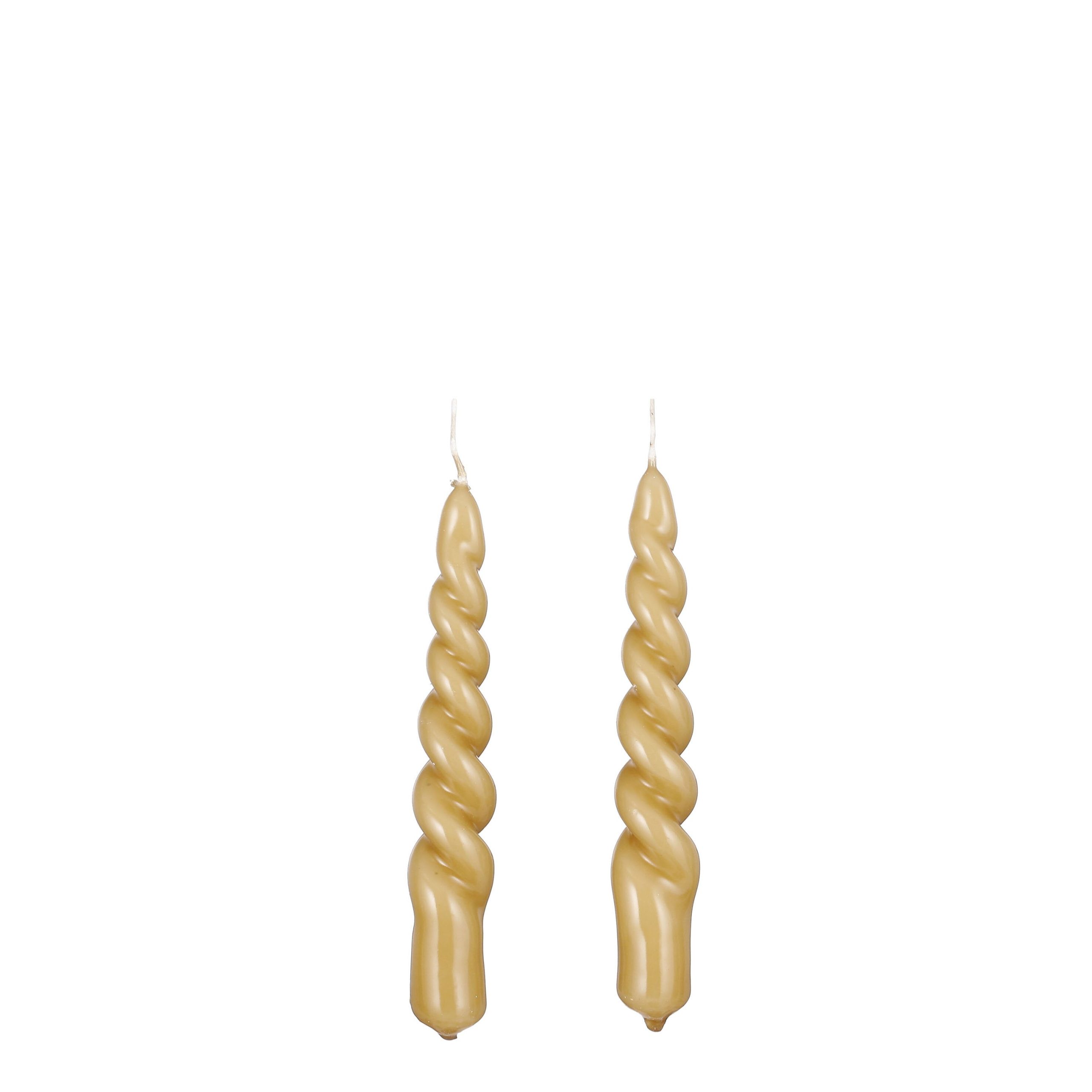 Mica Decorations Twist Kaars - Set van 2 - H15 cm - Lichtbruin, glanze