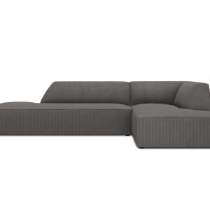 Micadoni rechter hoekbank Ruby 4-zits, ribfluwelen, donkergrijs – 180x