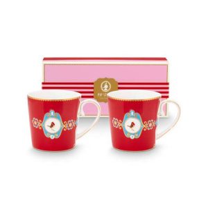Pip Studio Mokken – Love Birds Medallion – Rood – 300ml – Set van 2