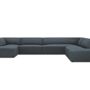 Micadoni Panoramische hoekbank rechts Ruby 7-zits, ribfluwelen, blauw Micadoni Panoramische hoekbank rechts Ruby 7-zits, ribfluwelen, blauw