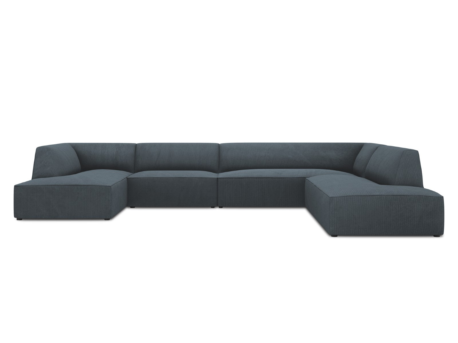 Micadoni Panoramische hoekbank rechts Ruby 7-zits, ribfluwelen, blauw