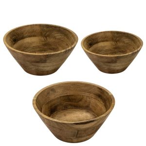 MÔMÉ Schaal Fuze – bruin – hout – Ø 26 cm / H 10 cm – set van 3 MÔMÉ Schaal Fuze – bruin – hout – Ø 26 cm / H 10 cm – set van 3