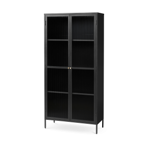 Olivine Katja Hoge Metalen Vitrinekast met Ribglas – B 90 cm – Zwart Olivine Katja Hoge Metalen Vitrinekast met Ribglas – B 90 cm – Zwart