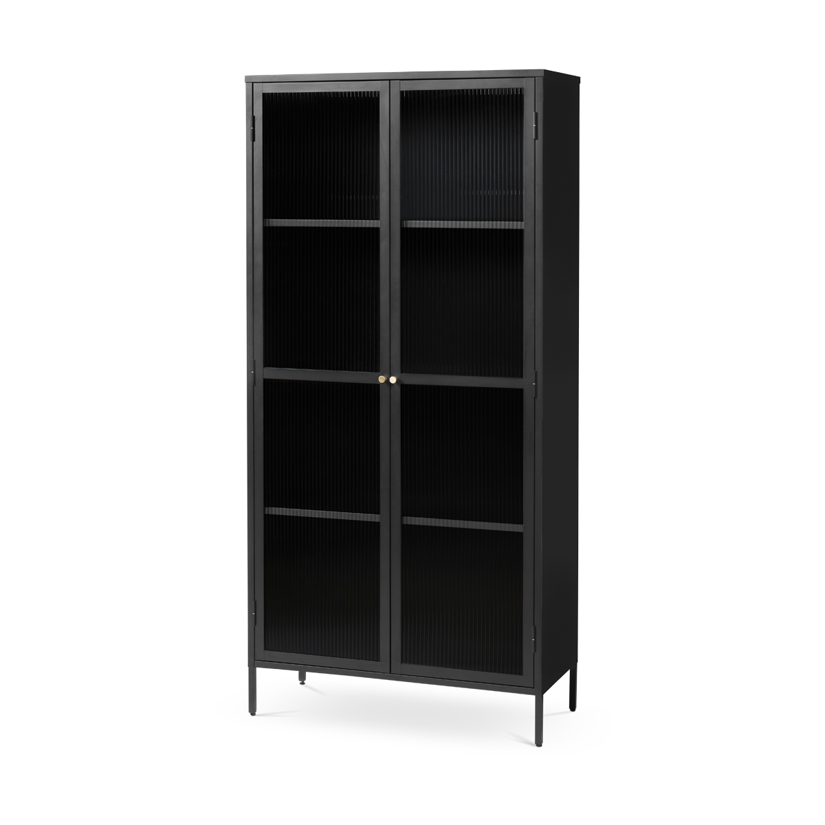 Olivine Katja Hoge Metalen Vitrinekast met Ribglas - B 90 cm - Zwart