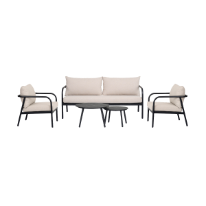 Lisomme Manu Tuin Loungeset Zwart 5delig – Met Beige Zitkussens