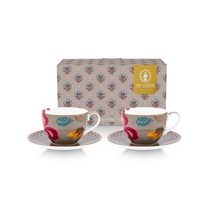 Pip Studio Kop en Schotel – Blooming Tales – Khaki – 300ml – Set van 2 Pip Studio Kop en Schotel – Blooming Tales – Khaki – 300ml – Set van 2