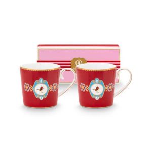 Pip Studio Mokken – Love Birds Medallion – Rood – 190ml – Set van 2