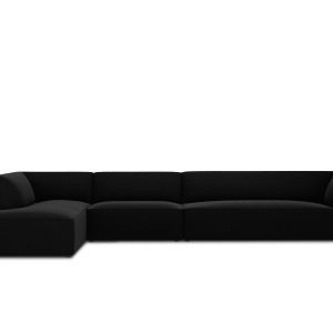Micadoni linker hoekbank Ruby 5-zits, flueel, zwart – 180x366x69cm Micadoni linker hoekbank Ruby 5-zits, flueel, zwart – 180x366x69cm