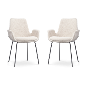 Nolon Nora-Eef eetkamerstoel bouclé beige – zwart onderstel – set van Nolon Nora-Eef eetkamerstoel bouclé beige – zwart onderstel – set van