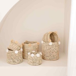 NOA MAY Mand Boho – naturel/beige -palmblad – set van 3 manden (small, NOA MAY Mand Boho – naturel/beige -palmblad – set van 3 manden (small,
