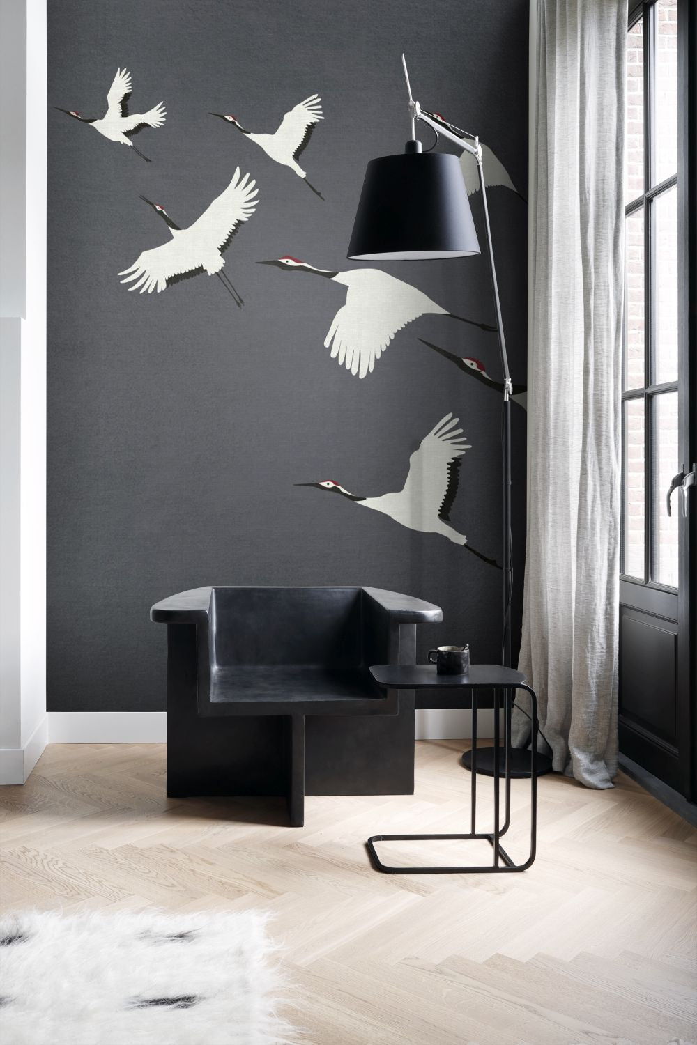 Origin Wallcoverings fotobehang kraanvogels okergeel - 300 x 300 cm -