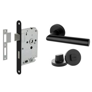MooideurBeslag Modern deurklink geveerd – wc/badkamer slot – mat zwart MooideurBeslag Modern deurklink geveerd – wc/badkamer slot – mat zwart