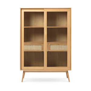 Olivine Boas Houten Vitrinekast met Lade – B 110 cm – Naturel Olivine Boas Houten Vitrinekast met Lade – B 110 cm – Naturel