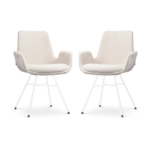 Nolon Noa-Eef Eetkamerstoelen Set van 2 – Bouclé Beige – Witte Poten Nolon Noa-Eef Eetkamerstoelen Set van 2 – Bouclé Beige – Witte Poten