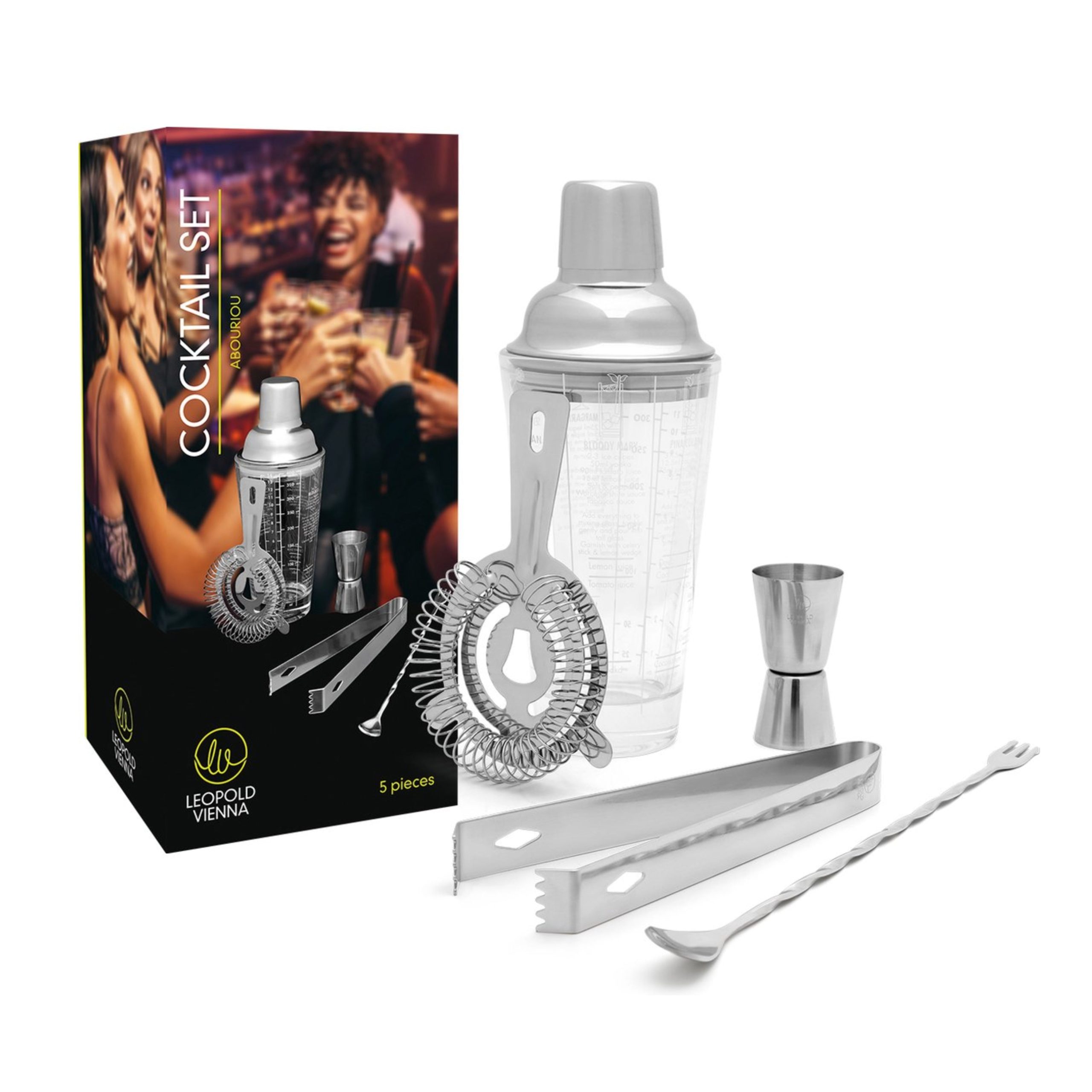 Leopold Vienna - Cocktail set Abouriou 5-delig (cocktail shaker, jigge