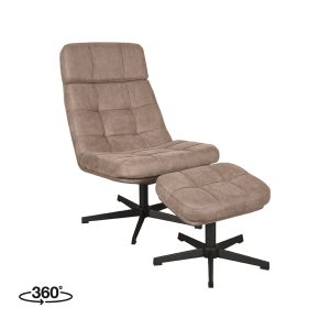 LABEL51 Fauteuil Alvar – Taupe Stof – Draaibaar – Incl. Hocker LABEL51 Fauteuil Alvar – Taupe Stof – Draaibaar – Incl. Hocker
