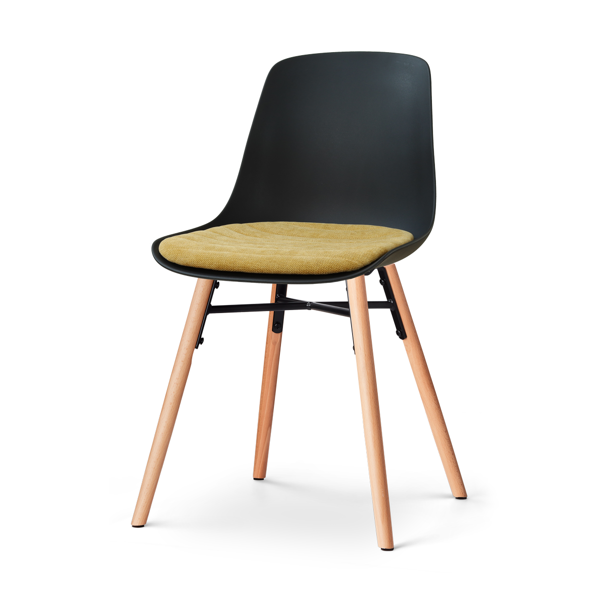 Nolon Nena-Liv eetkamerstoel zwart met warm oker zitkussen - houten on