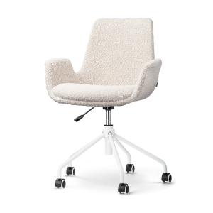 Nolon Nout-Eef Bureaustoel Bouclé Beige – Armleuning – Wit Onderstel