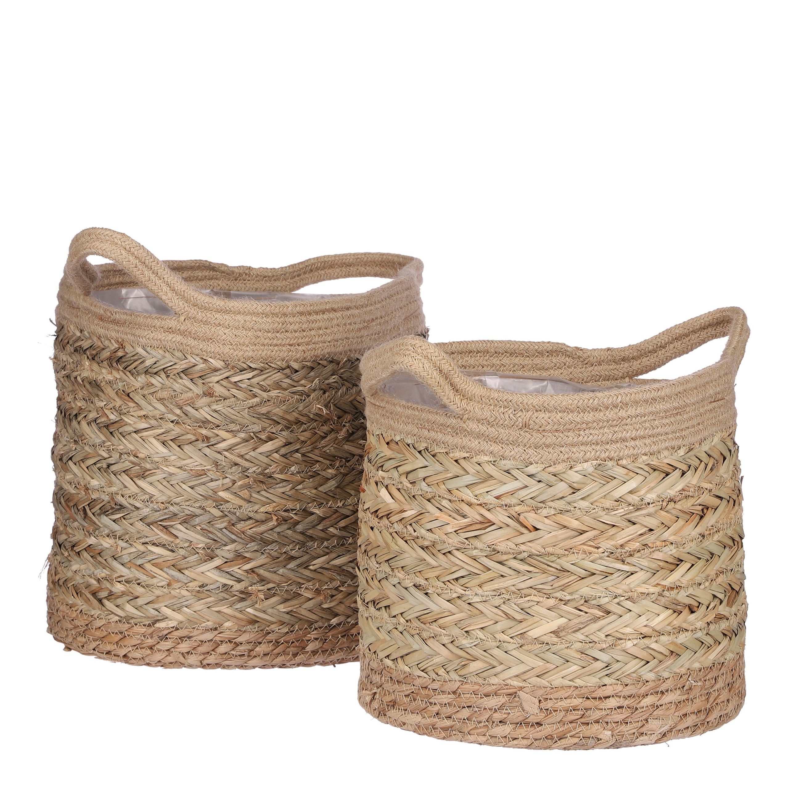 Mica Decorations Anne Plantenmand - Set van 2 - H28 x Ø30 cm - Zeegras
