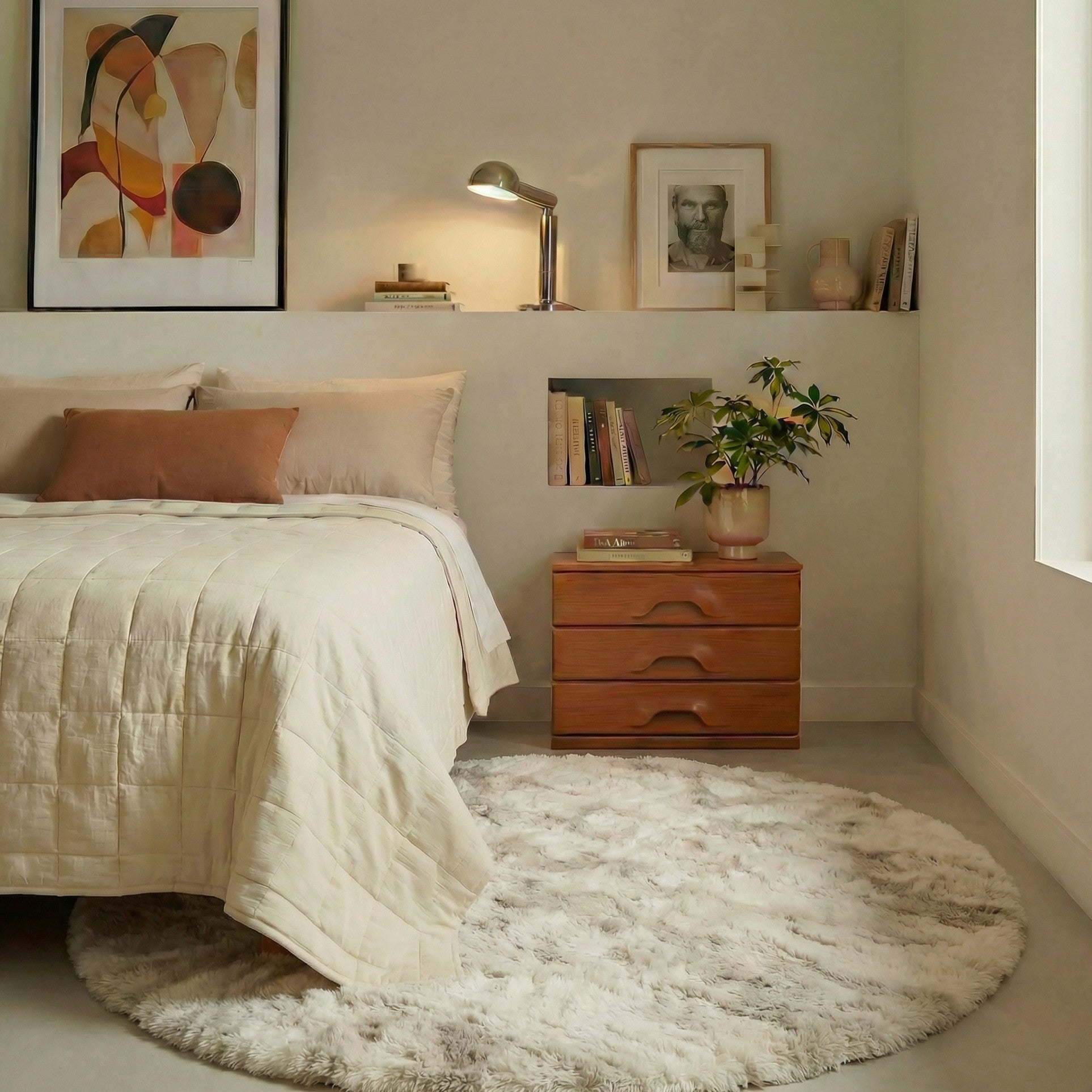 Mrcarpet Rond Hoogpolig vloerkleed Extra Zacht Fluffy - Creme 160cm