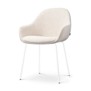 Nolon Nora-Mae Eetkamerstoel Bouclé Beige – Armleuning – Witte Poten