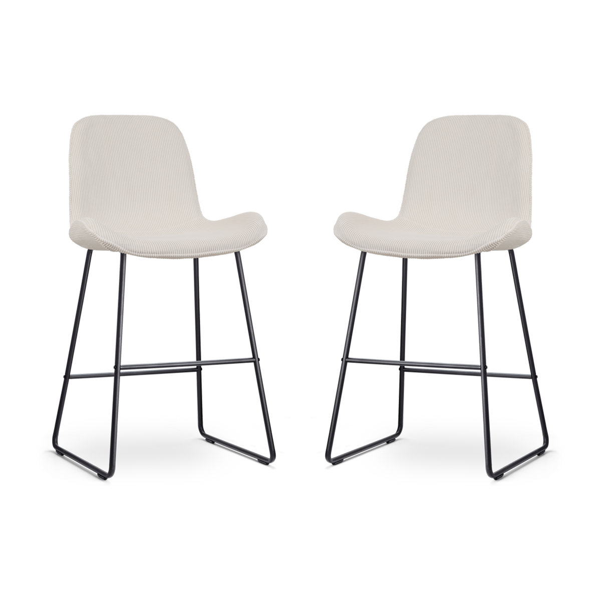 Nolon Nino-Fé Barkrukken Set van 2 - Ribstof Crème - Zwart - 65 cm