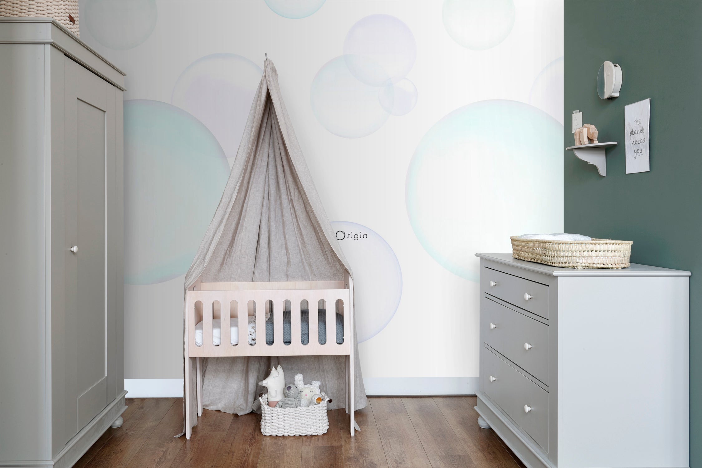 Origin Wallcoverings fotobehang grote zwevende bellenblaas lucht belle