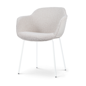 Nolon Nora-Mare Eetkamerstoel Bouclé Beige – Armleuning – Witte Poten Nolon Nora-Mare Eetkamerstoel Bouclé Beige – Armleuning – Witte Poten
